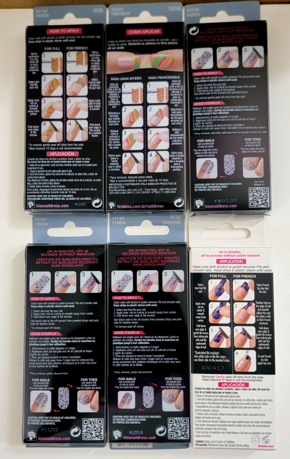 6-Pack Nail Wraps Polish Strips for Tips and Toes - Assorted Designs