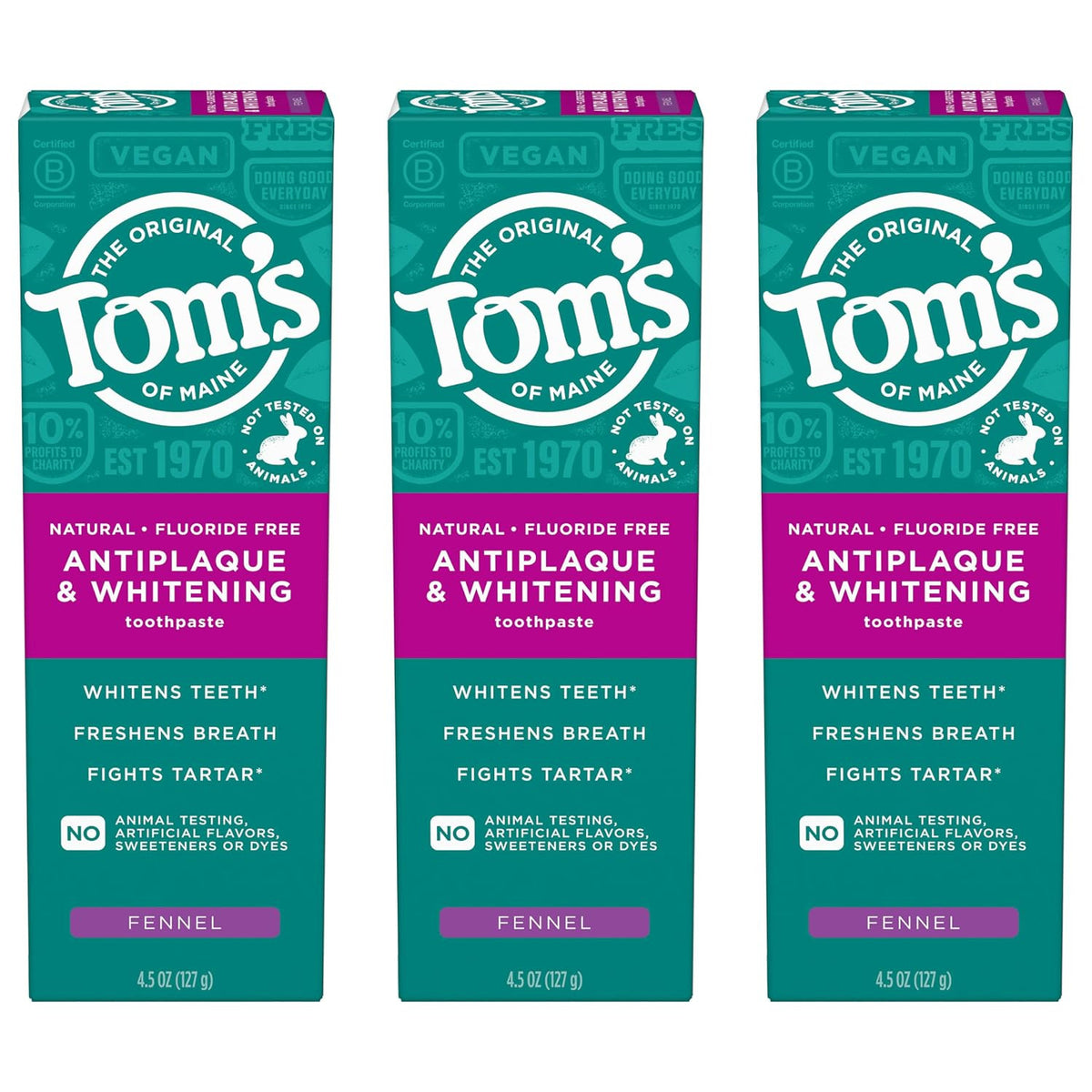 Natural Antiplaque Whitening Toothpaste with Fennel - 3 Pack 4.5 oz