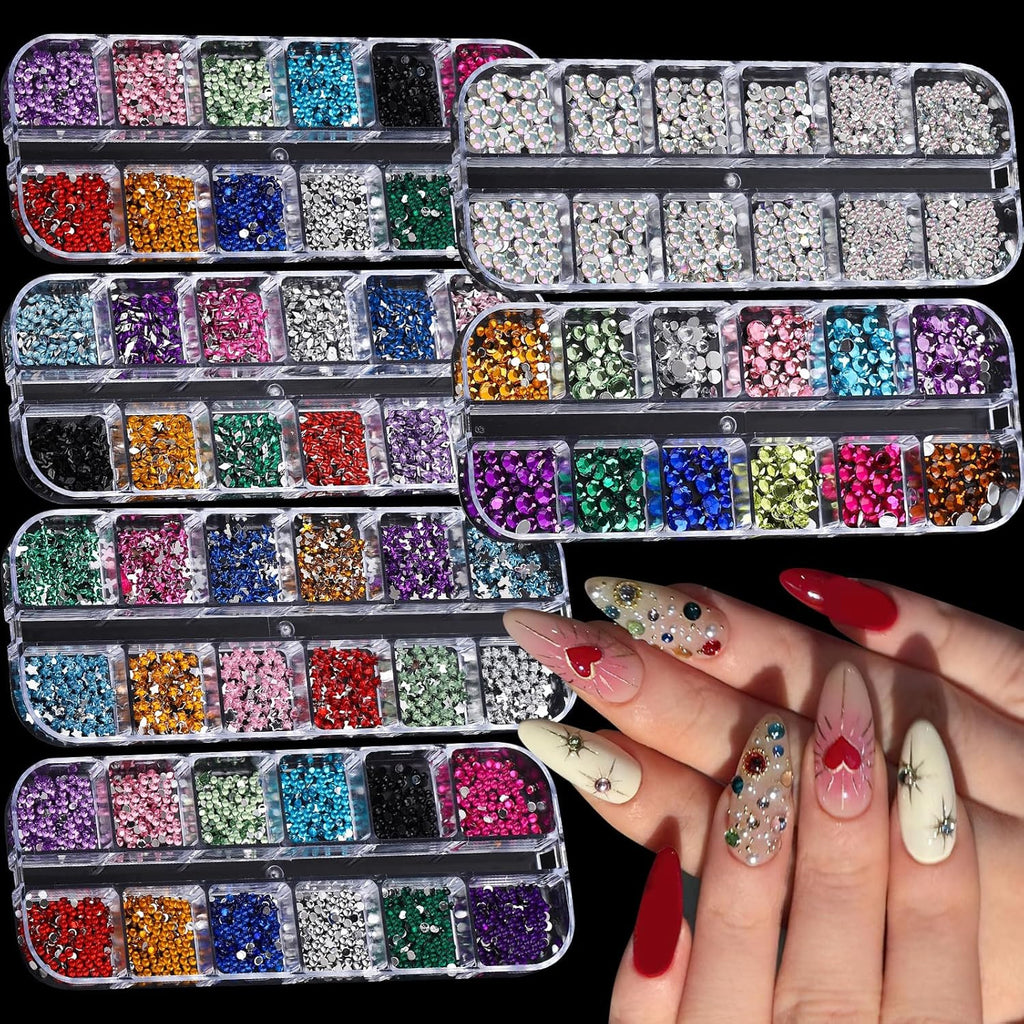 Colorful Crystal Rhinestones Nail Gems Set with Multi Shape Flat Back Charms - 2mm