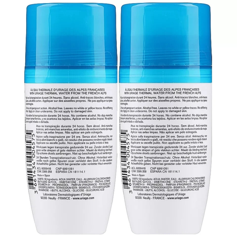 Uriage Power 3 Anti-Odor Deodorant Roll-On 50ml - 2 Pack, Hypoallergenic