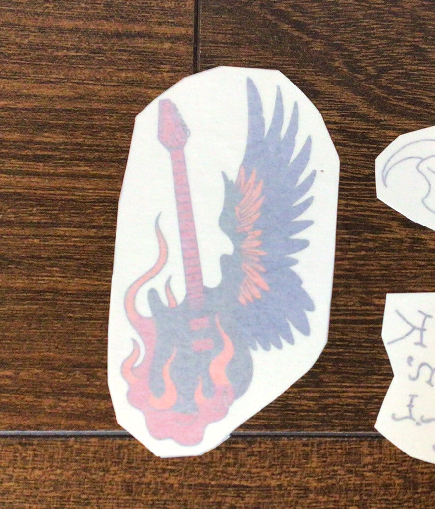 3x Rock & Roll Guitar Heart Temporary Tattoos - Vintage Style Halloween Ink