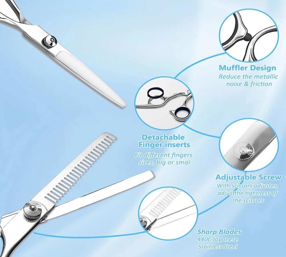 Professional Hair Cutting Scissors Set for Salon & Home Use - Thinning Shears, Adjustable Tension