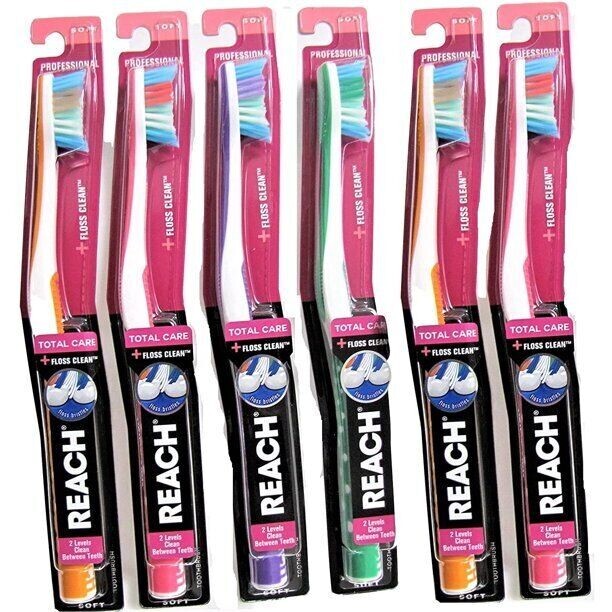 Total Care Floss-Clean Toothbrush Set for Adults, Soft Bristles - 6 Pack