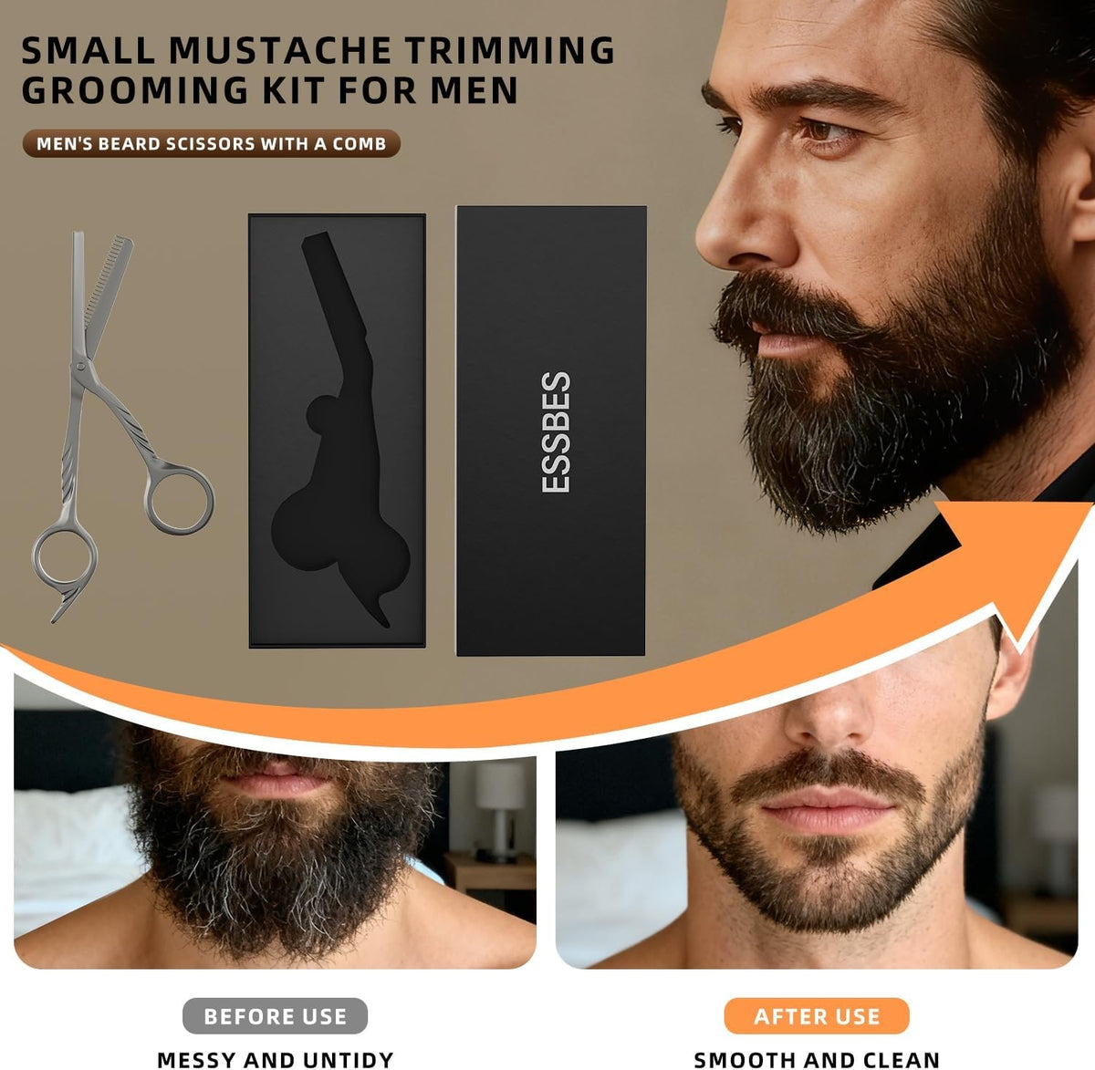 Beard Scissors with Comb - Mustache, Eyebrow Grooming Kit, Precise Trimming