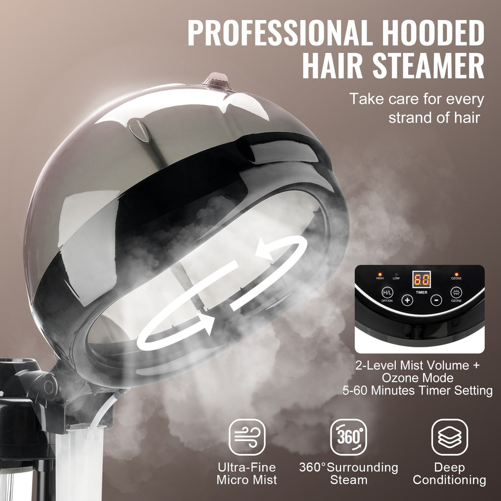 Professional Hair Steamer with Ionic & Multiple Mist Modes - 11.81 Inch Hood, Adjustable Height