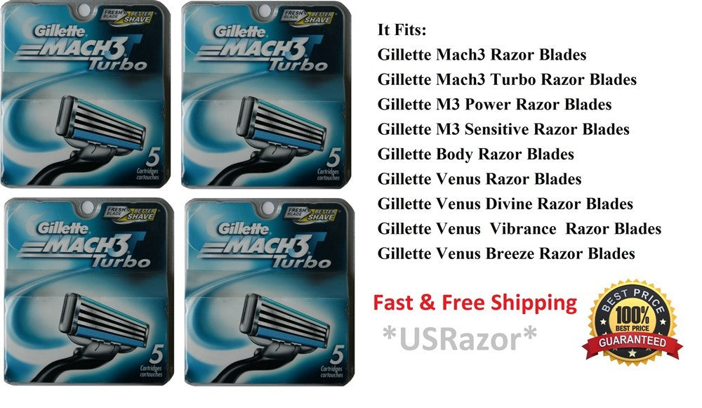 Gillette Mach3 Turbo Razor Blade Refills 20 Count | Compatible with Mach3 & Sensitive Models