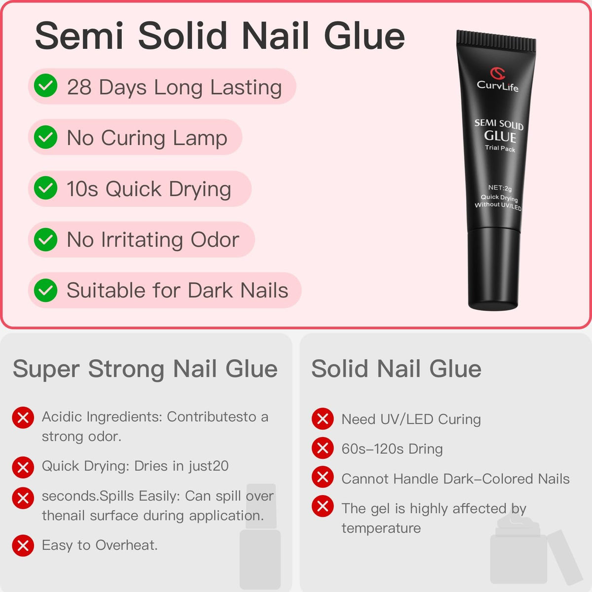 Strong Nail Glue Gel for Press-On Nails - Quick Dry, No UV Needed, 5pcs