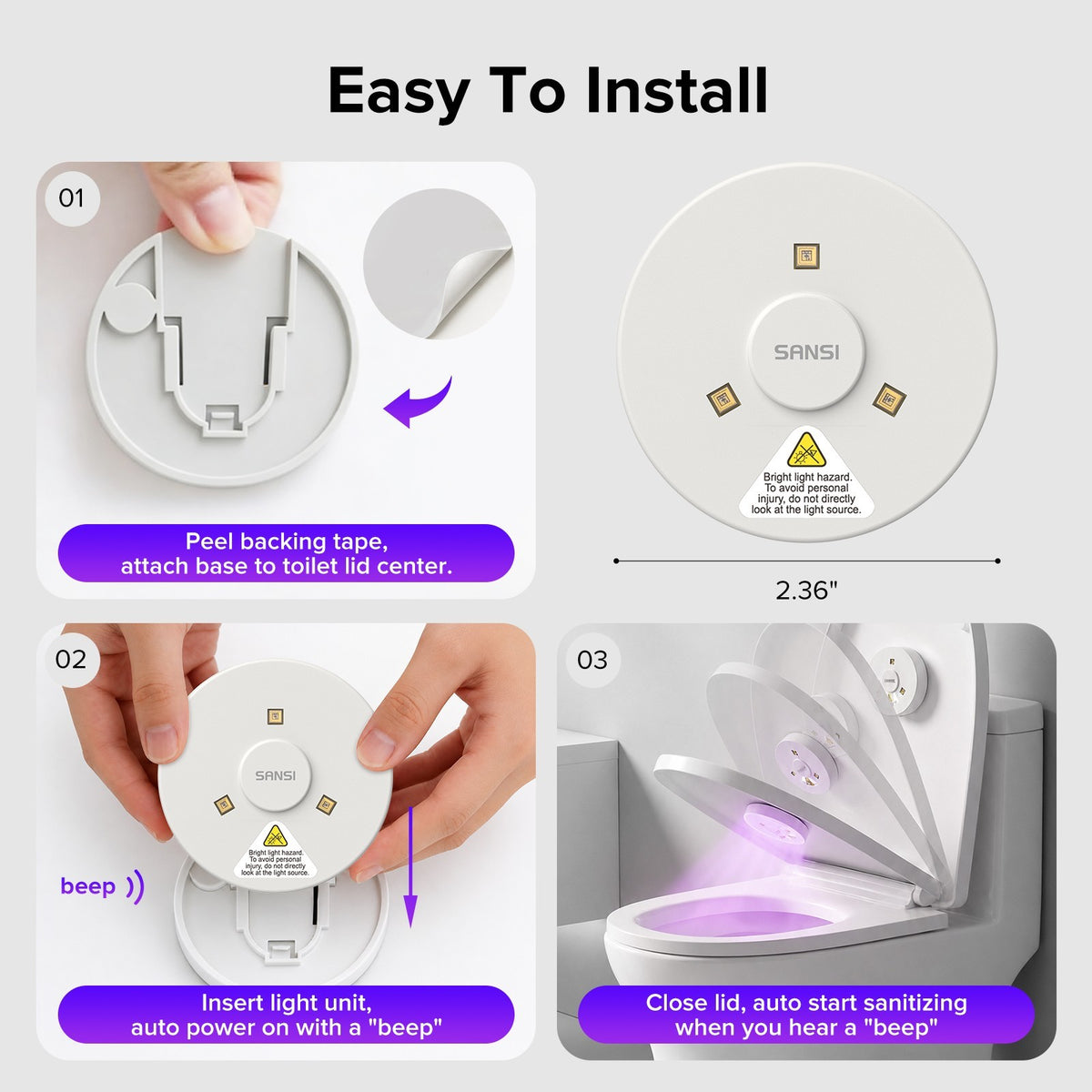 2-Pack UVC Toilet Sanitizer Light with Auto Sensor & Disinfection Lamp