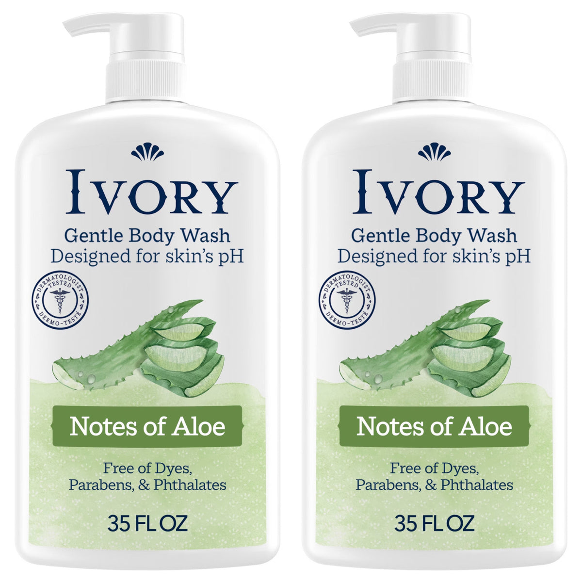 Ivory Body Wash Mild Aloe Scent 35 fl oz - Pack of 2 for All Skin Types