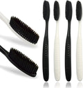 Large Long Head Toothbrush 4-Pack with Charcoal Bristles - Upgraded Firm Oral Care