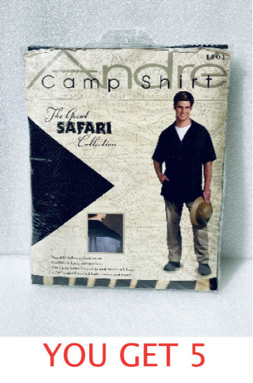 Men's Safari Camp Shirt 48-Inch Chest Mesh Long Sleeve Black Set of 5