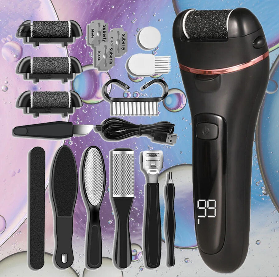 Electric Foot Callus Remover Grinder Pedicure Tool with Multiple Roller Heads