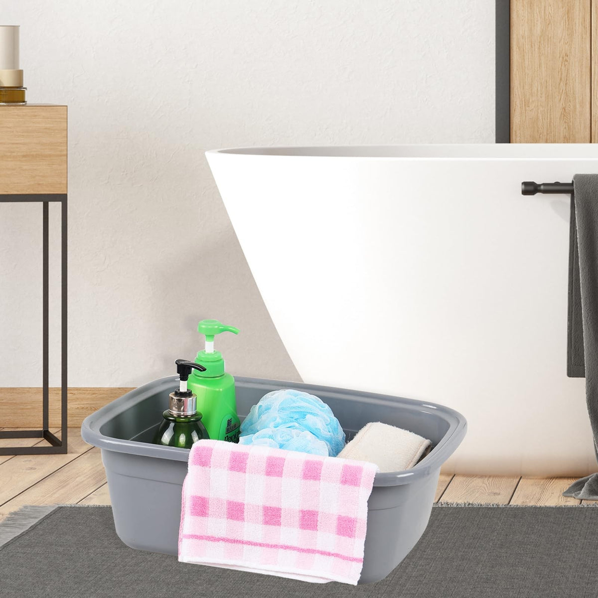 14 Quart Rectangular Plastic Wash Basins Set of 3 - Grey Kitchen & Laundry