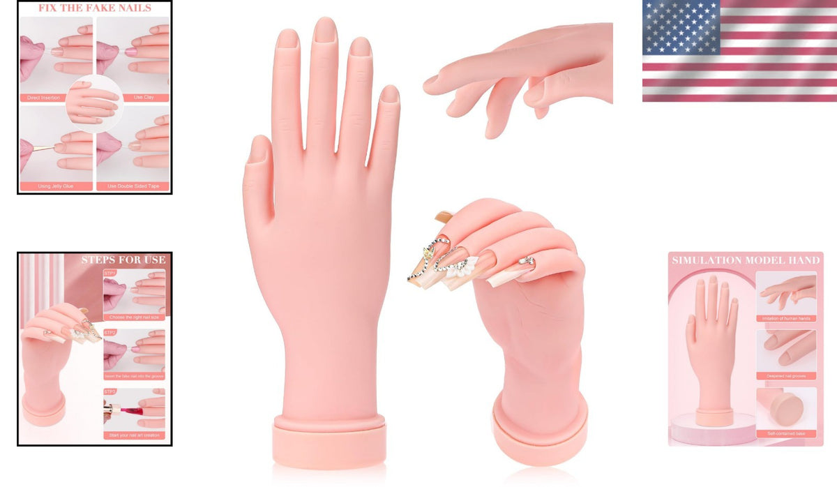 Flexible Nail Art Practice Hand for Manicure Training & Design