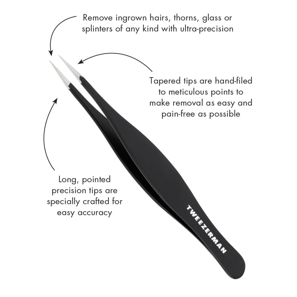 Ingrown Hair and Splinter Tweezer Set - Precision Stainless Steel Tool, Black, 6 Pack