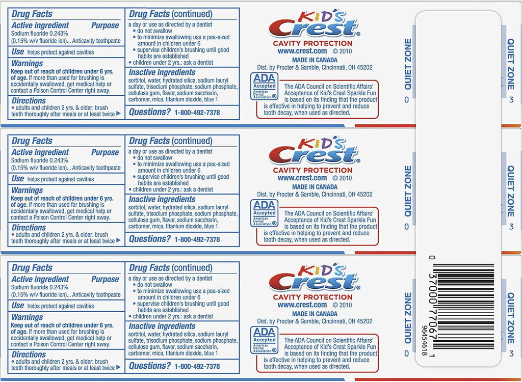 Kids Fluoride Cavity Protection Toothpaste Set - Sparkle Fun, 3-Pack, 13.8oz