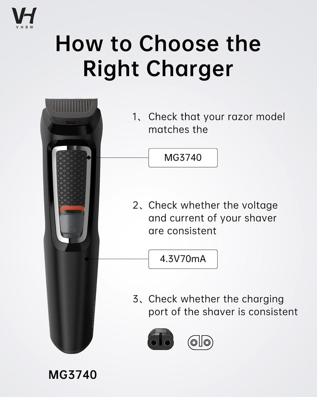 4.3V Trimmer Charger with 5FT Cable - Travel-Friendly Power Adapter