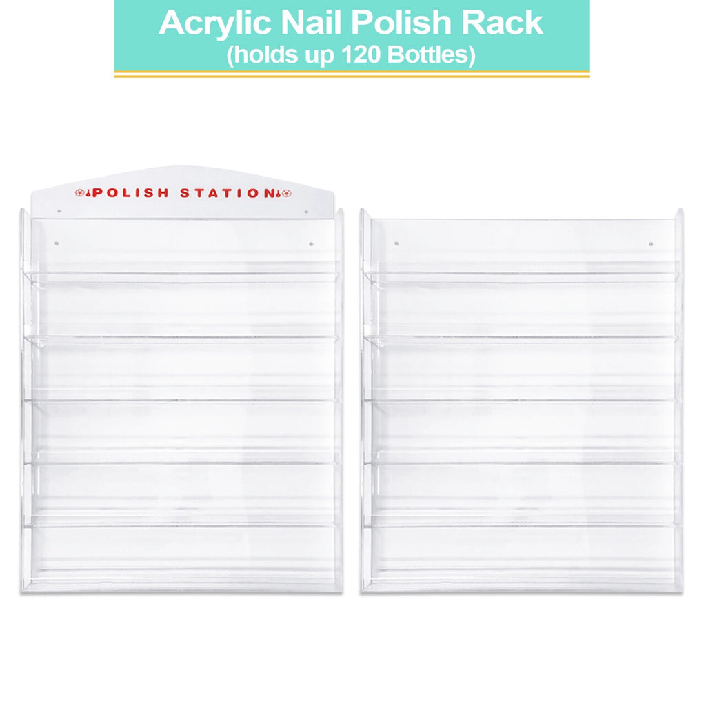 Acrylic Nail Polish Wall Rack Display Holders for 32-96 Bottles with Mirror