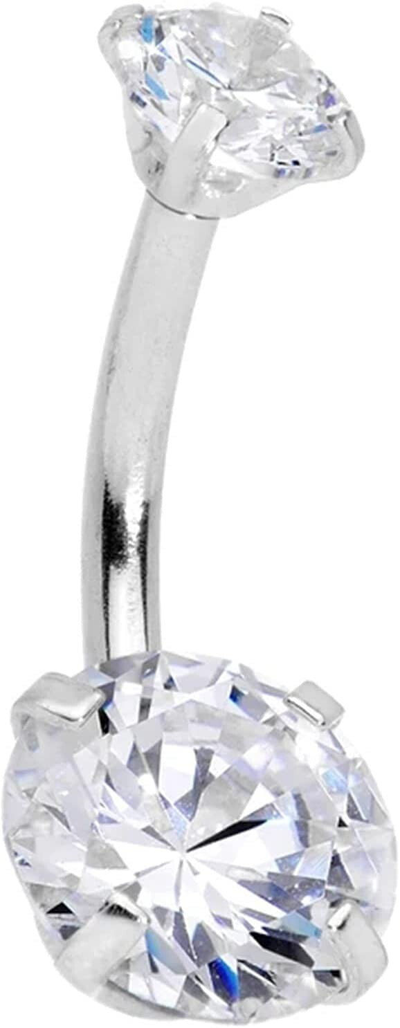 14G Titanium Internally Threaded Double CZ Belly Ring Navel Piercing