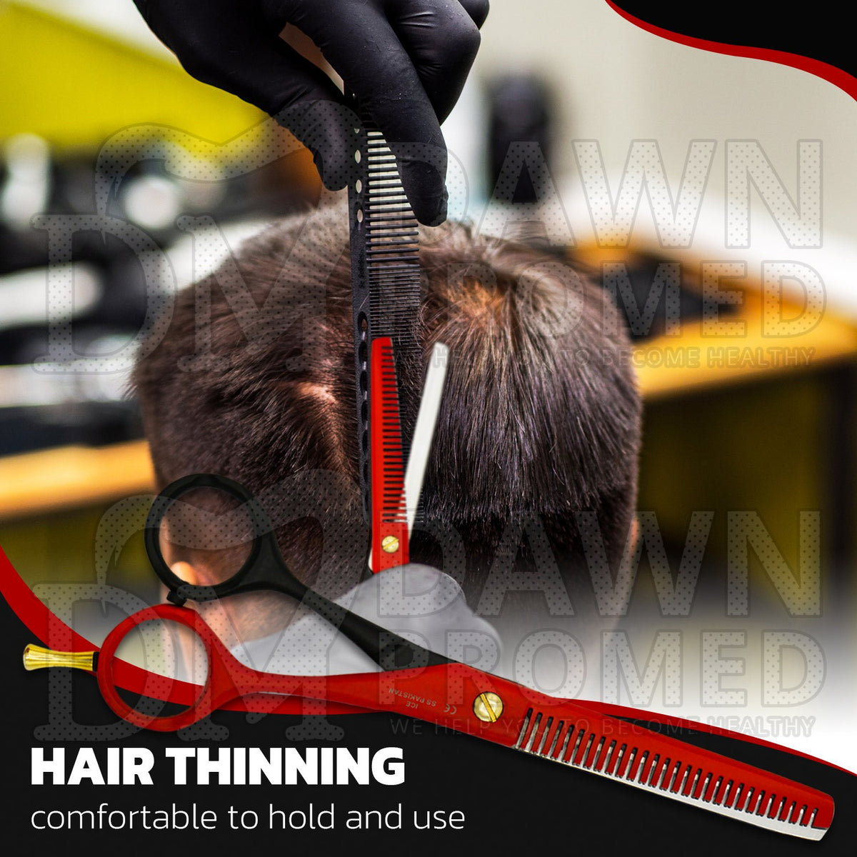 Matte Red & Black Hair Cutting & Thinning Scissors Set 6-inch Professional Shears