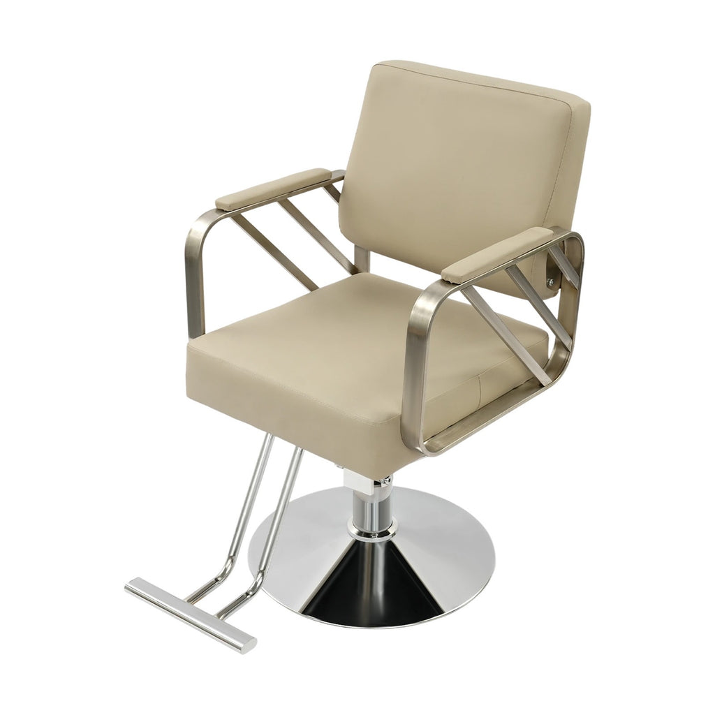 Stainless Steel Salon Chair with Beige Swivel Seat, Height Adjustable 82-92cm