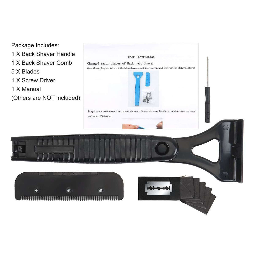 Back Hair Removal Shaver with Long Handle, 3-Blade Body Groomer Set