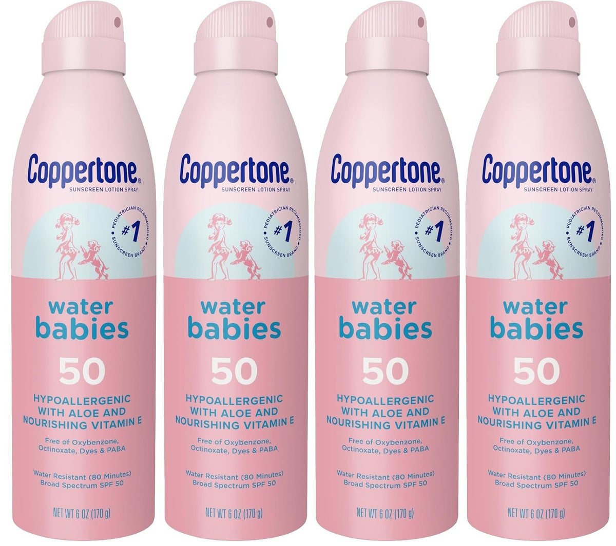 Baby Sunscreen Spray SPF 50 - Water-Resistant, Gentle, Hypoallergenic - 4 Pack