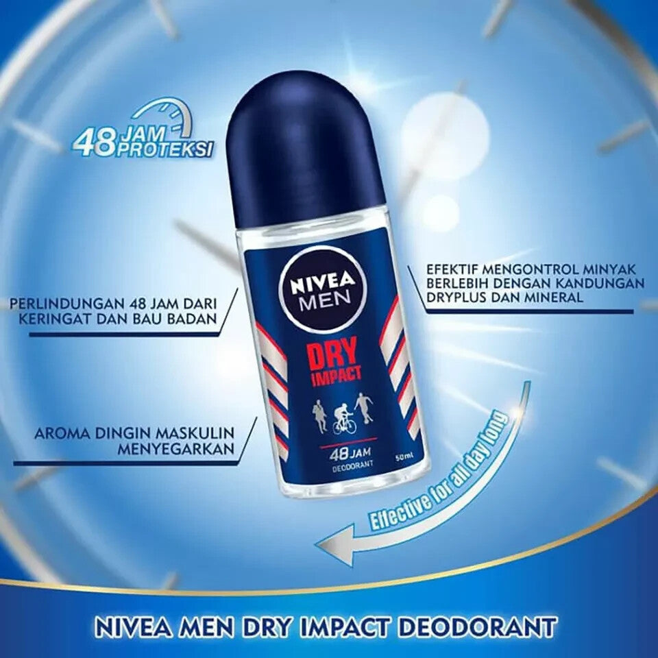 Men's Deodorant Roll-On Anti-Perspirant 50ml 3-Pack - Dry Impact
