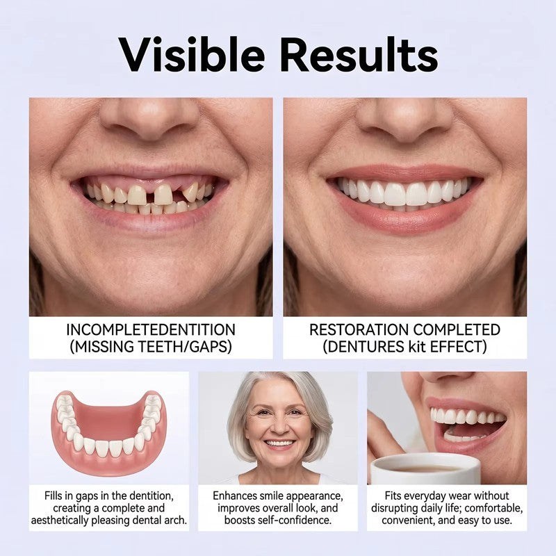 Moldable Silicone Denture Set - Upper and Lower False Teeth with Instant Smile