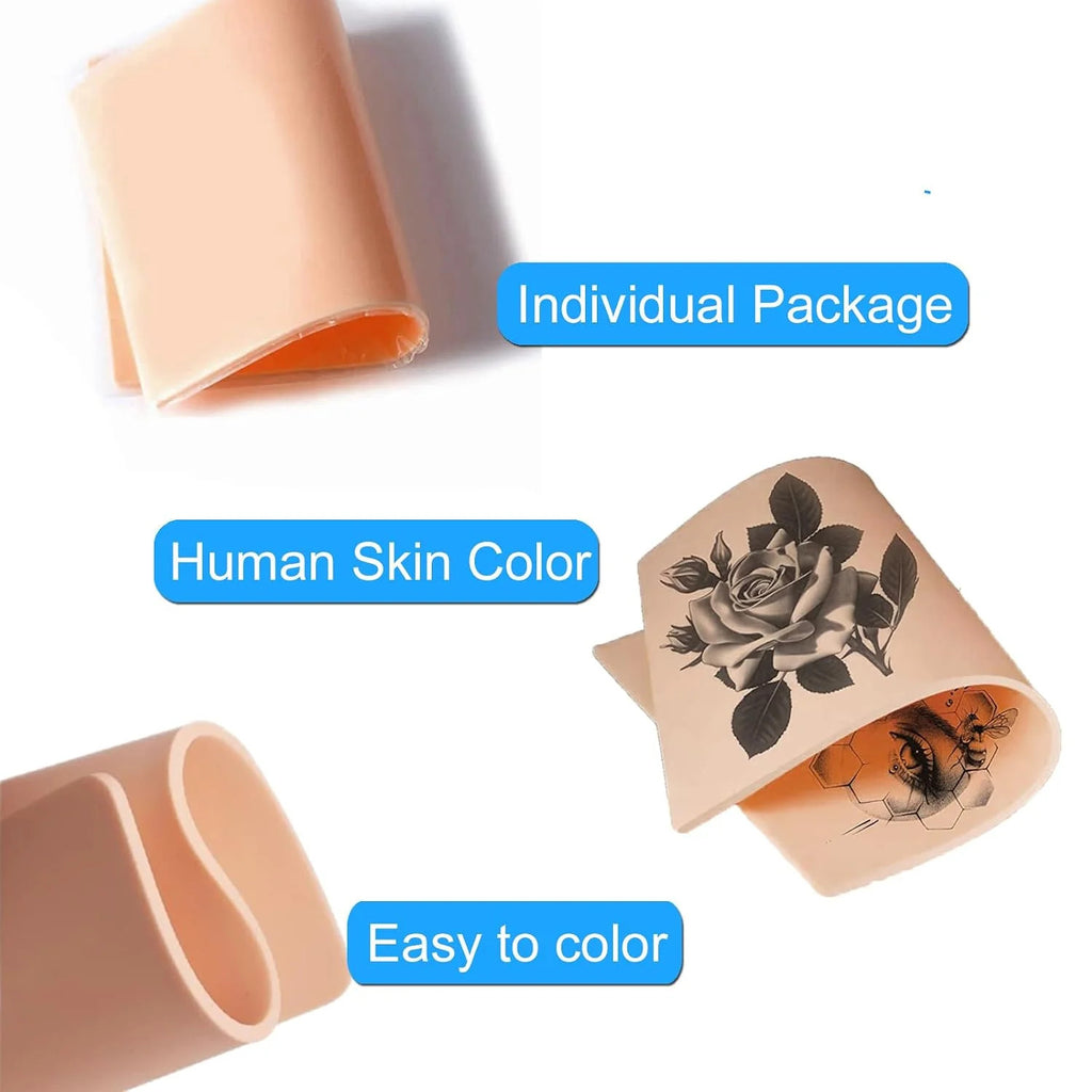 Tattoo Practice Skin Kit 8Pcs 3mm Fake Skin + 10Pcs Transfer Paper Stencil Pack