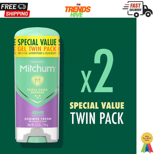 Mitchum Triple Odor Defense Gel Deodorant Shower Fresh 3.4 oz Pack of 2