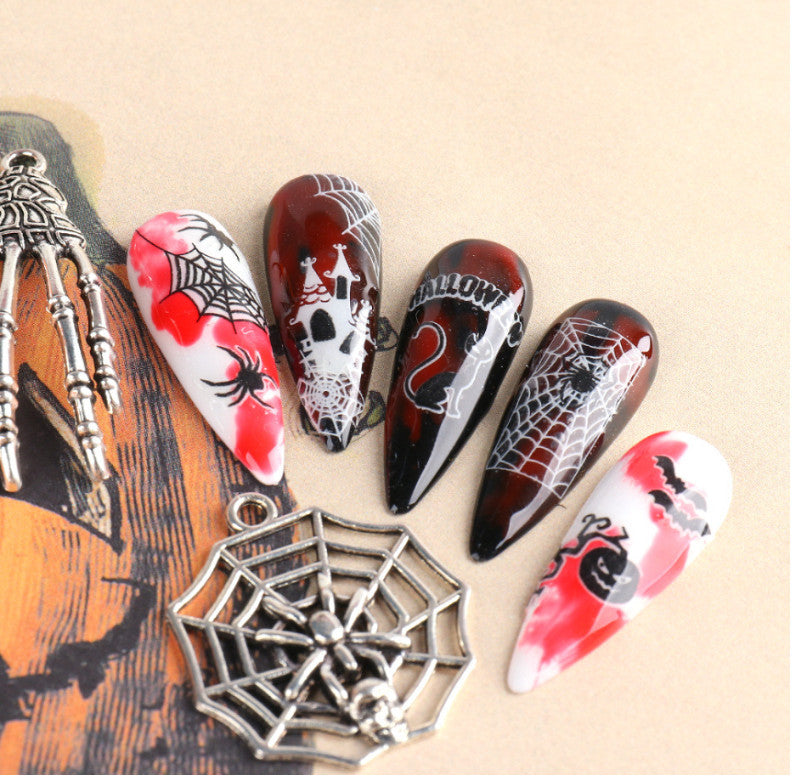 Glow-in-The-Dark Halloween Nail Stickers - Skull Ghost Pumpkin Spider Web Bat 6 Pack