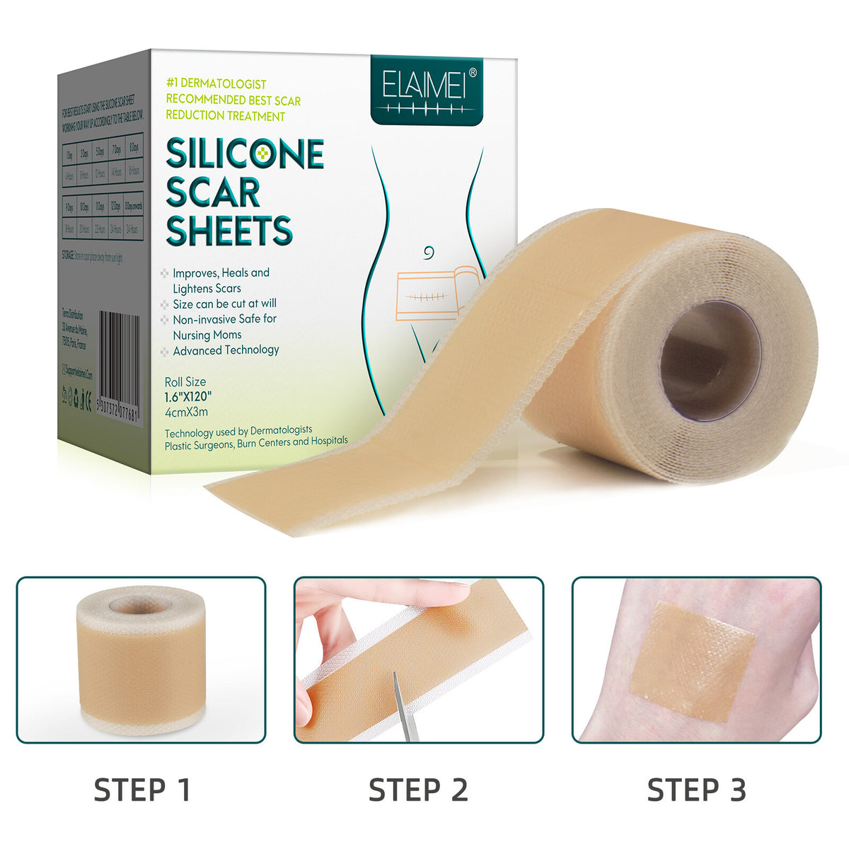 Silicone Scar Removal Tape for Hypertrophic & Keloid Scars - 1.6" x 60-150"