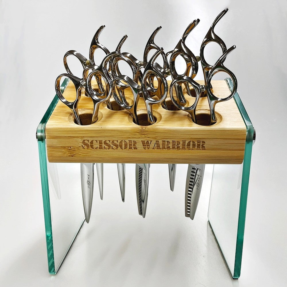 Bamboo Glass Hair Sc scissors Holder Salon Organizer with 8 Holes
