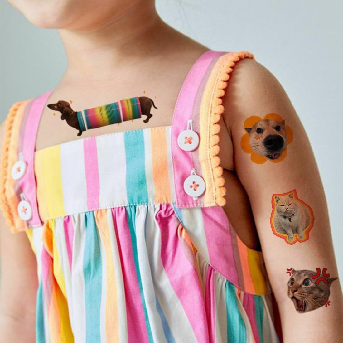 Temporary Tattoo Set - 74 Cat & Dog Meme Sheets for Kids (Kid Safe, Removable)