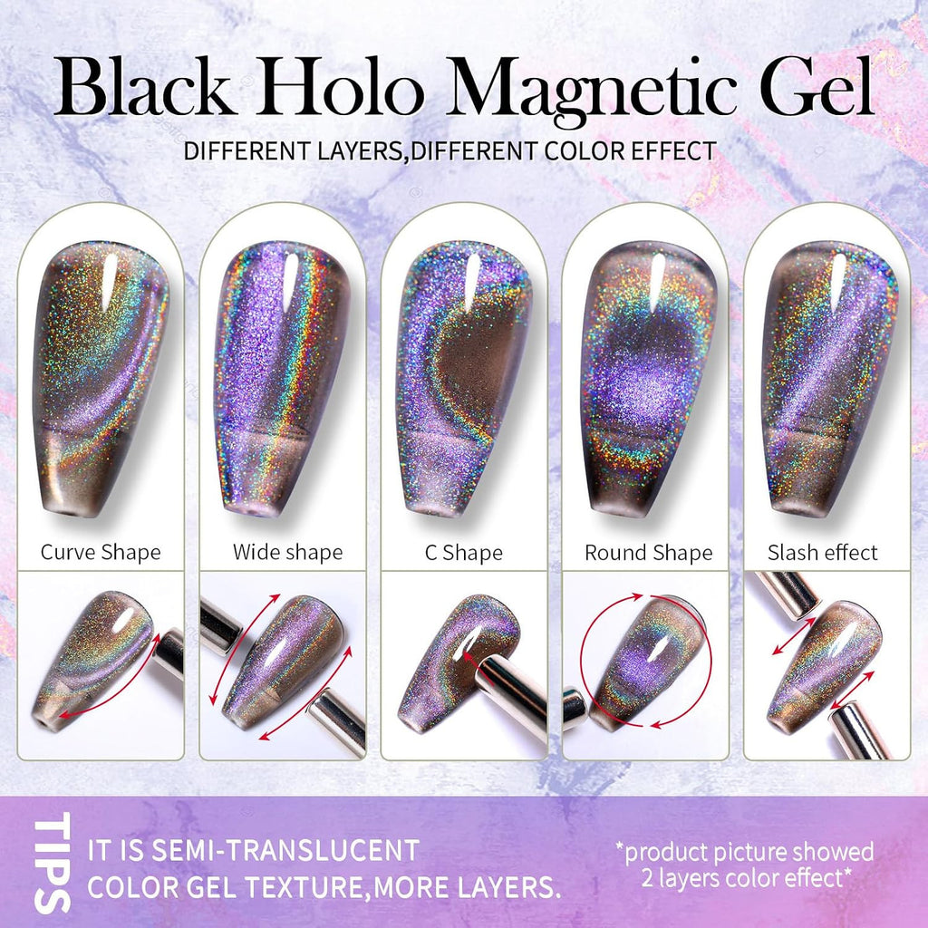 Magnetic Cat Eye Gel Nail Polish with Holographic Rainbow Effect - 15ml