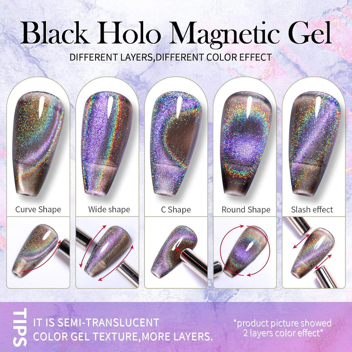 Magnetic Cat Eye Gel Nail Polish with Holographic Rainbow Effect - 15ml