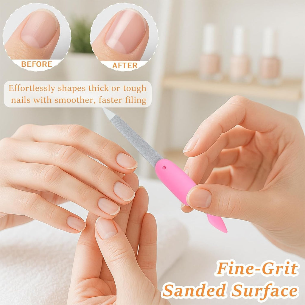 4-Pack Stainless Steel Foldable Nail Files - Double-Sided Manicure Tools