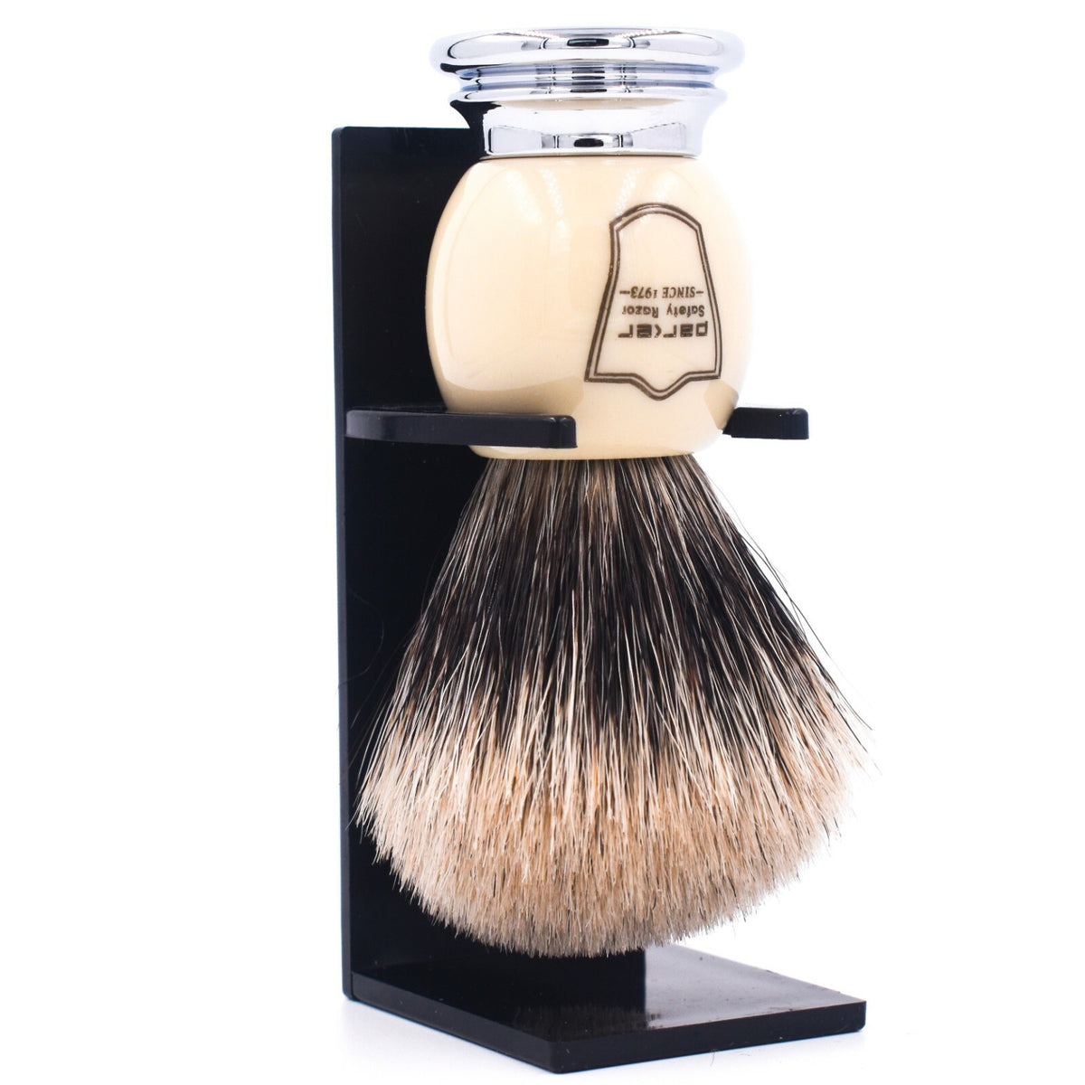 Shaving Brush with Stand - 100% Pure Badger Bristle, White & Chrome Handle