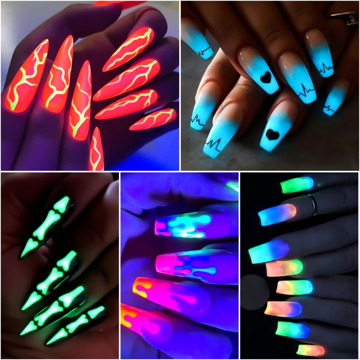Glow in The Dark Pigment Powder for Nails and Art - 12 Colors Luminous Iridescent Acrylic Nail Powder