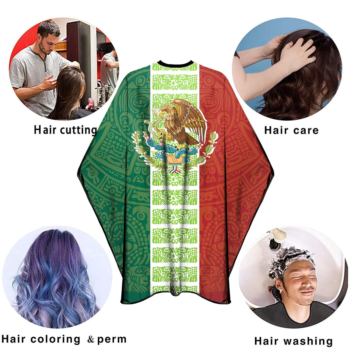 Large Waterproof Barber Cape for Men and Women Haircutting Salon 63x56 Inches - Mexico Flag