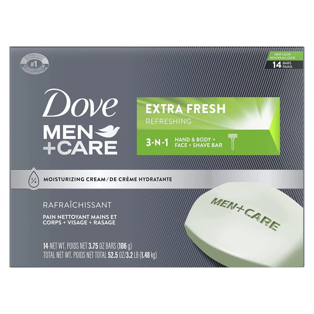 Men's 3-in-1 Body, Face & Shaving Bar - Hydrating & Refreshing 3.75oz x8
