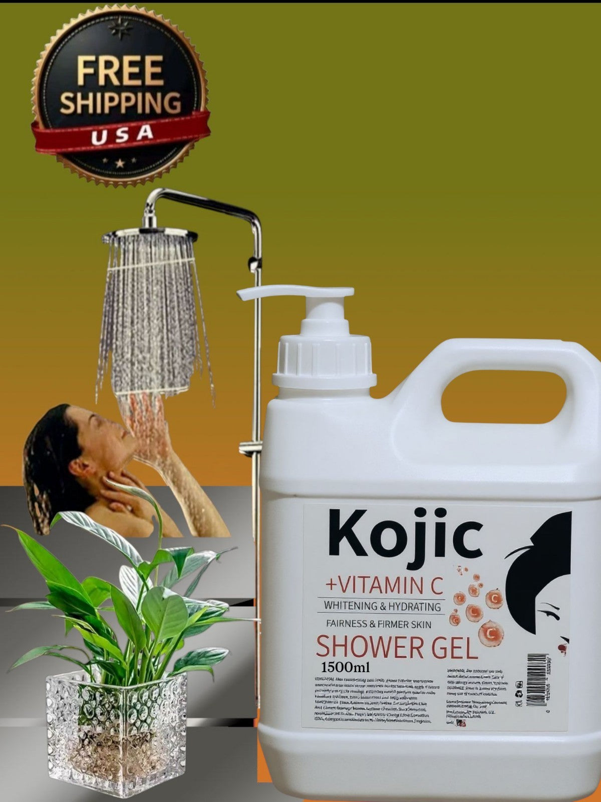 Kojic Acid Skin Lightening Shower Gel 1500ml Brightening Body Wash
