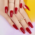 Medium Coffin Cherry Red False Nail Tips Set with Glue & File