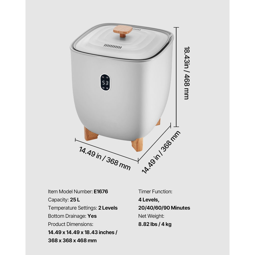 25L Towel Warmer Bucket with LED Timer & Temperature Control - Gray