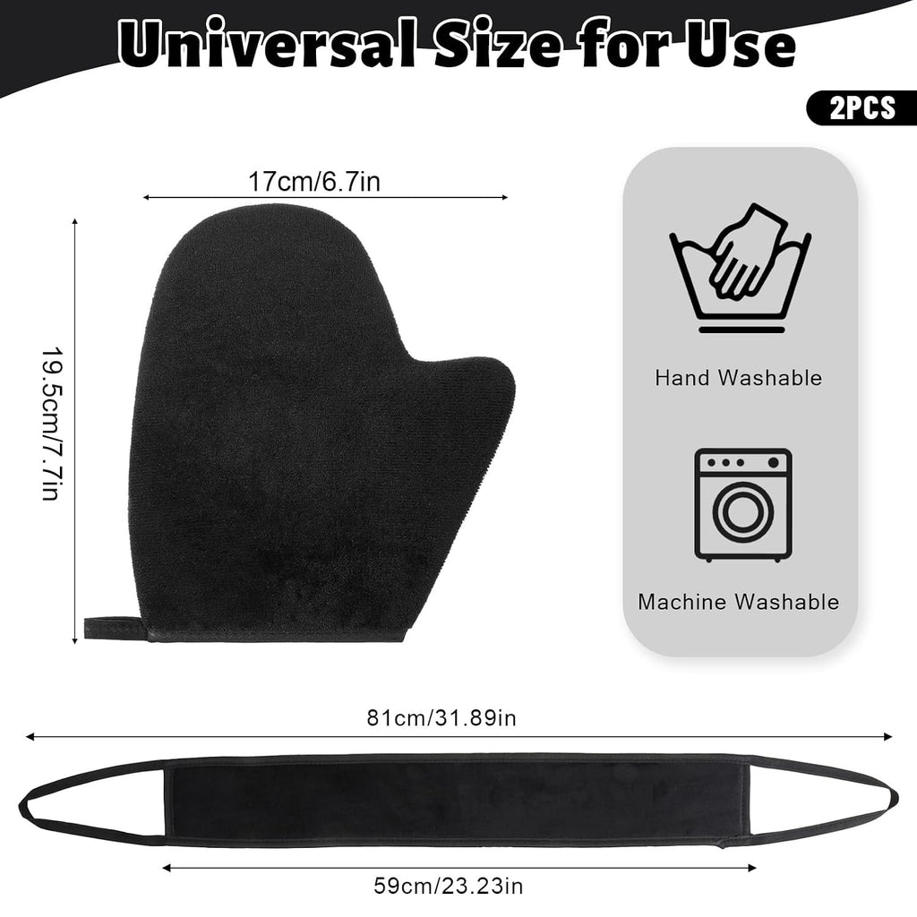 Self Tanning Mitt Set with Back Applicator Double Sided Velvet Mitts