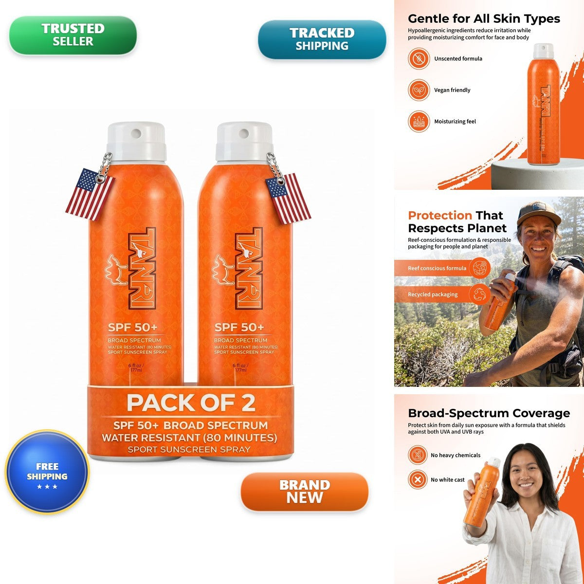 Reef Safe Sunscreen Spray SPF 50+ Broad Spectrum Face & Body 6 Fl Oz