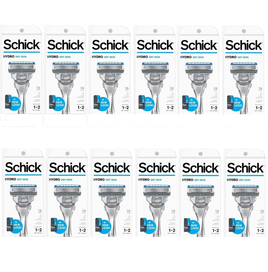 12 Pack Schick Hydro Dry Skin Razor & Blade Cartridges with Handles