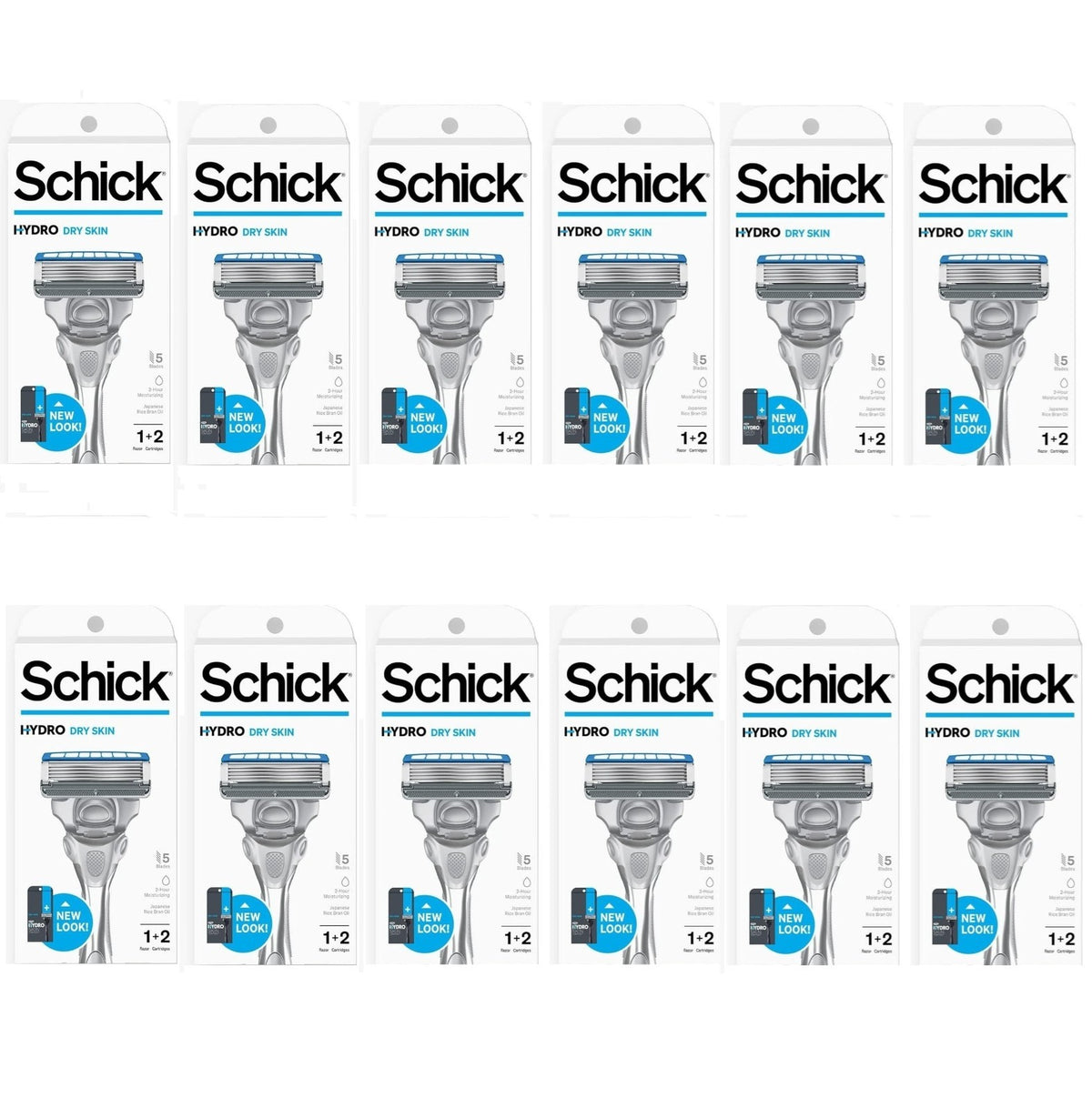 12 Pack Schick Hydro Dry Skin Razor & Blade Cartridges with Handles