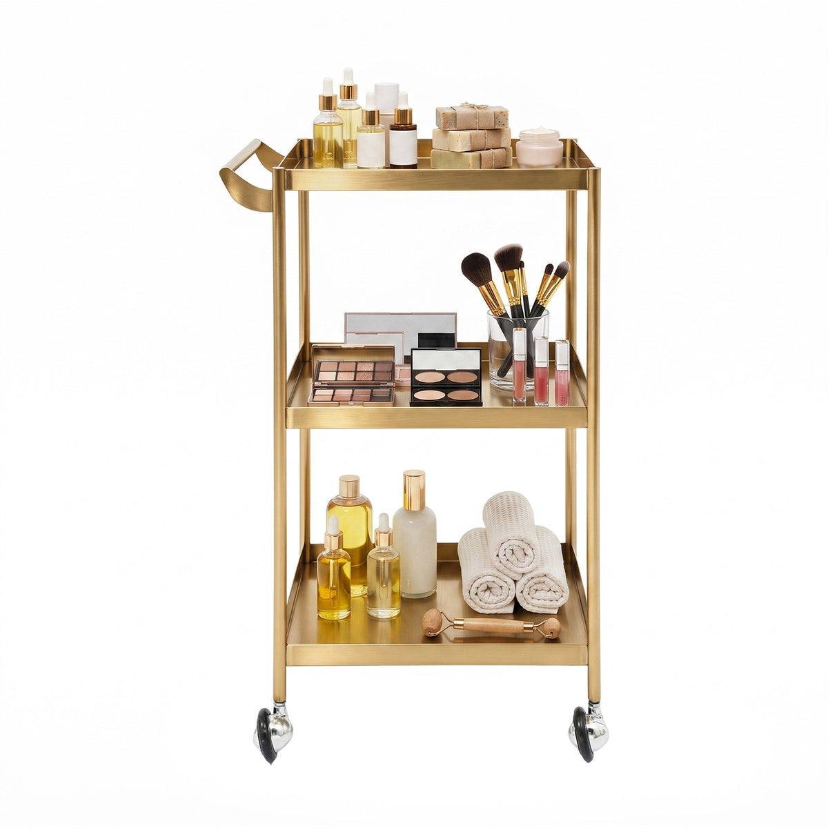 Stainless Steel 3-Shelf Utility Cart with Handle for Salons and Home